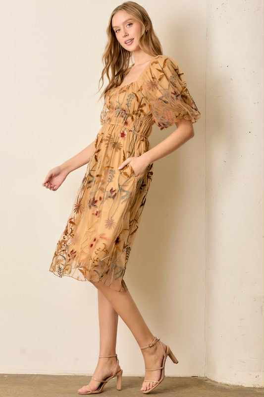 Golden Bloom midi dress