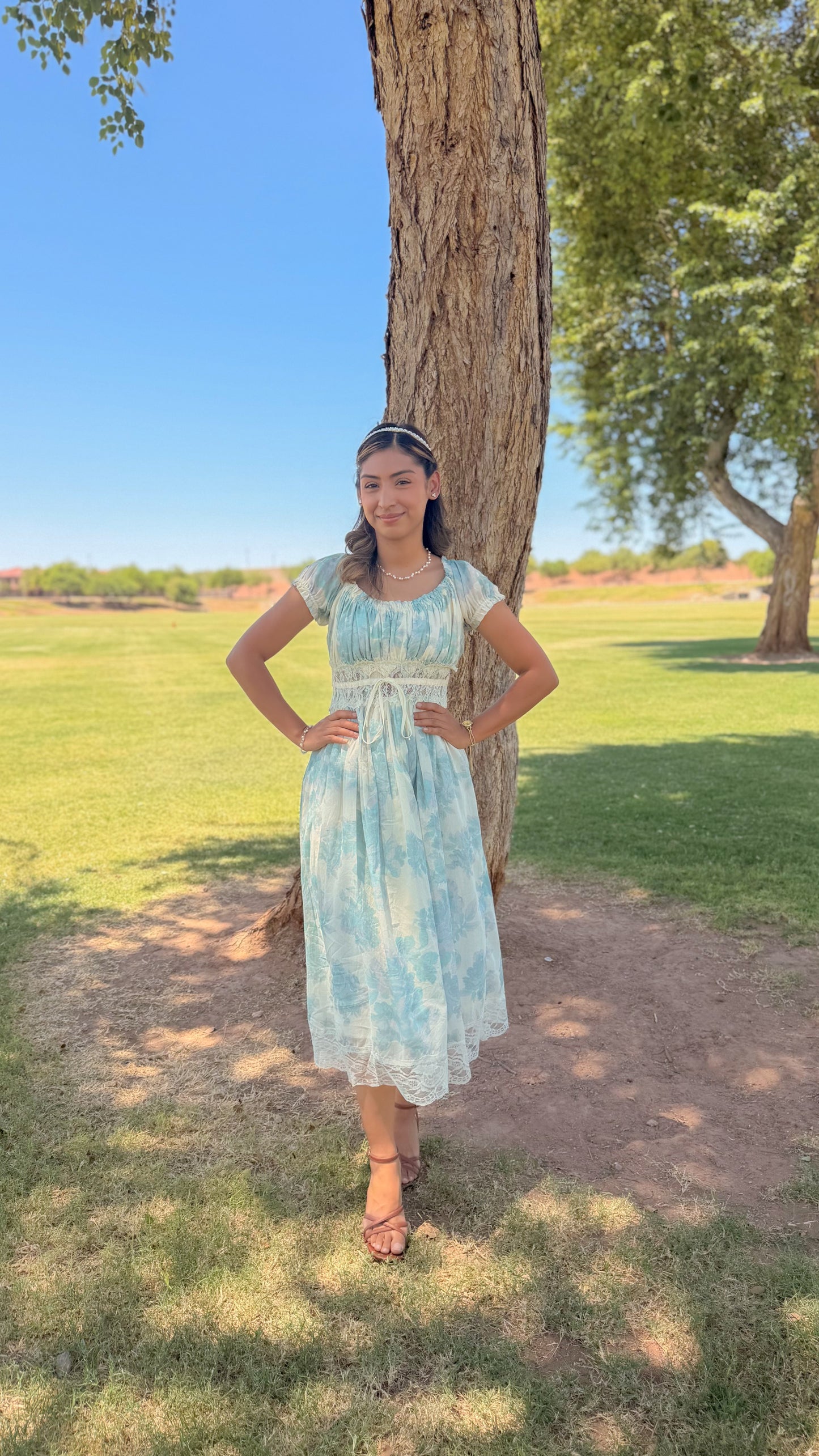 Laced detailed Aqua Blue Dress