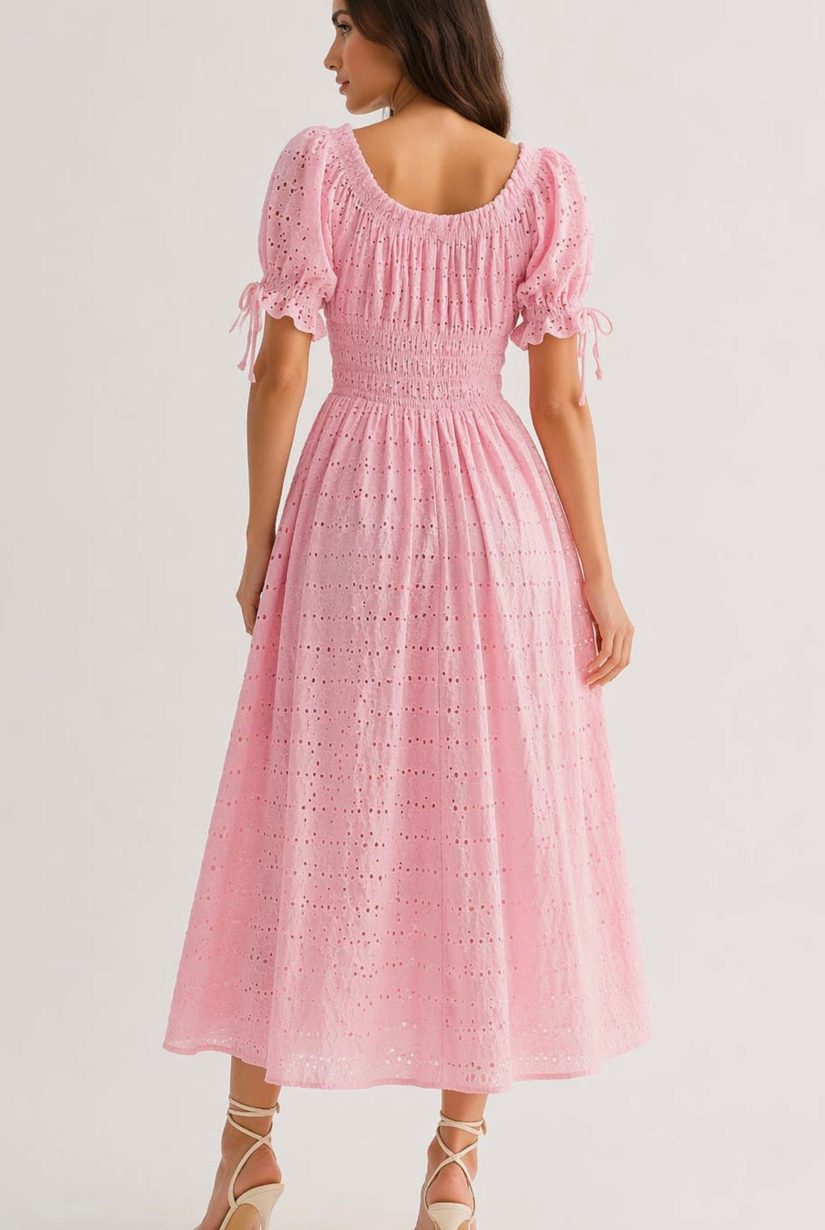 Blush Bloom Eyelet Midi Dress
