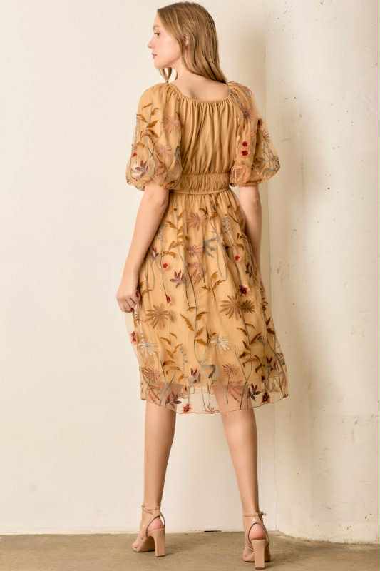 Golden Bloom midi dress