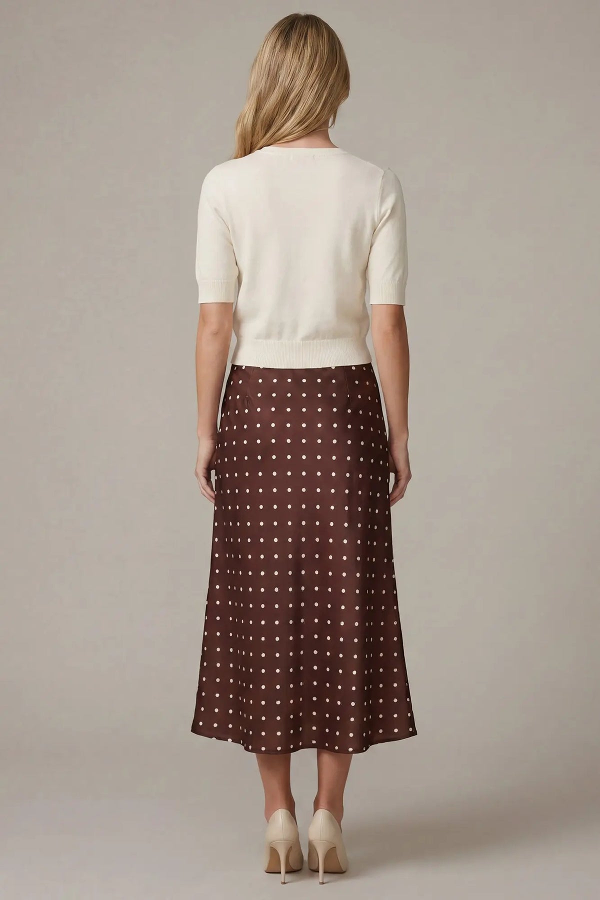 Woven Polka Dot Print Midi Skirt