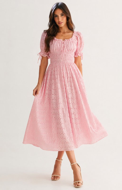 Blush Bloom Eyelet Midi Dress