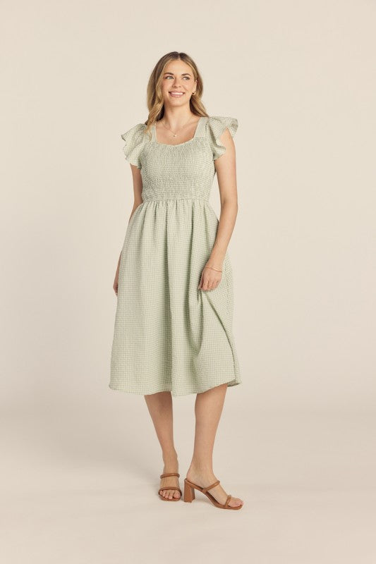 Gingham Sage Midi Dress