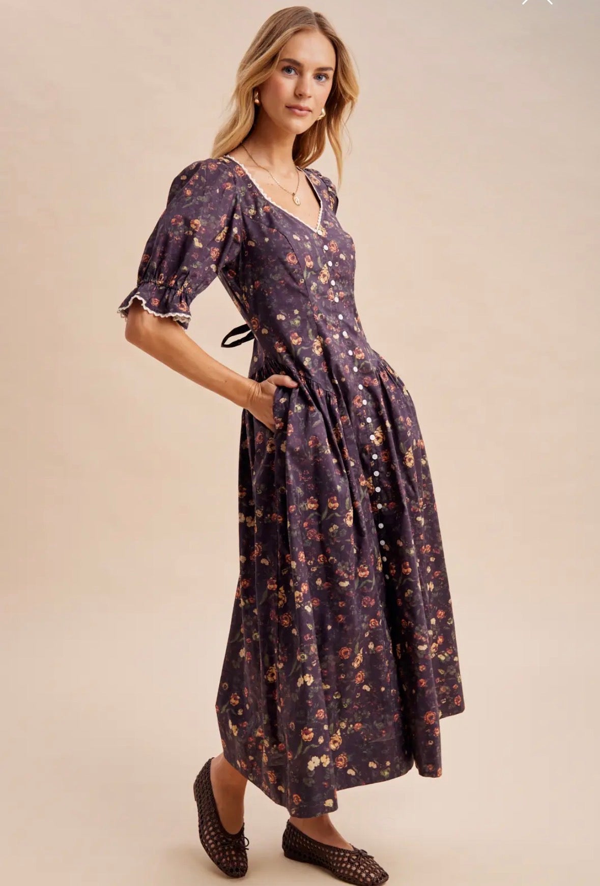 Cotton floral button down maxi