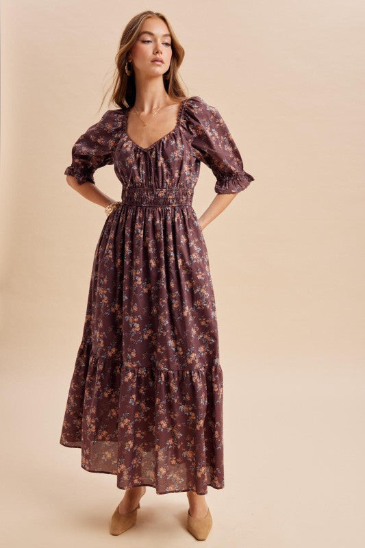 Smocked cotton floral dress