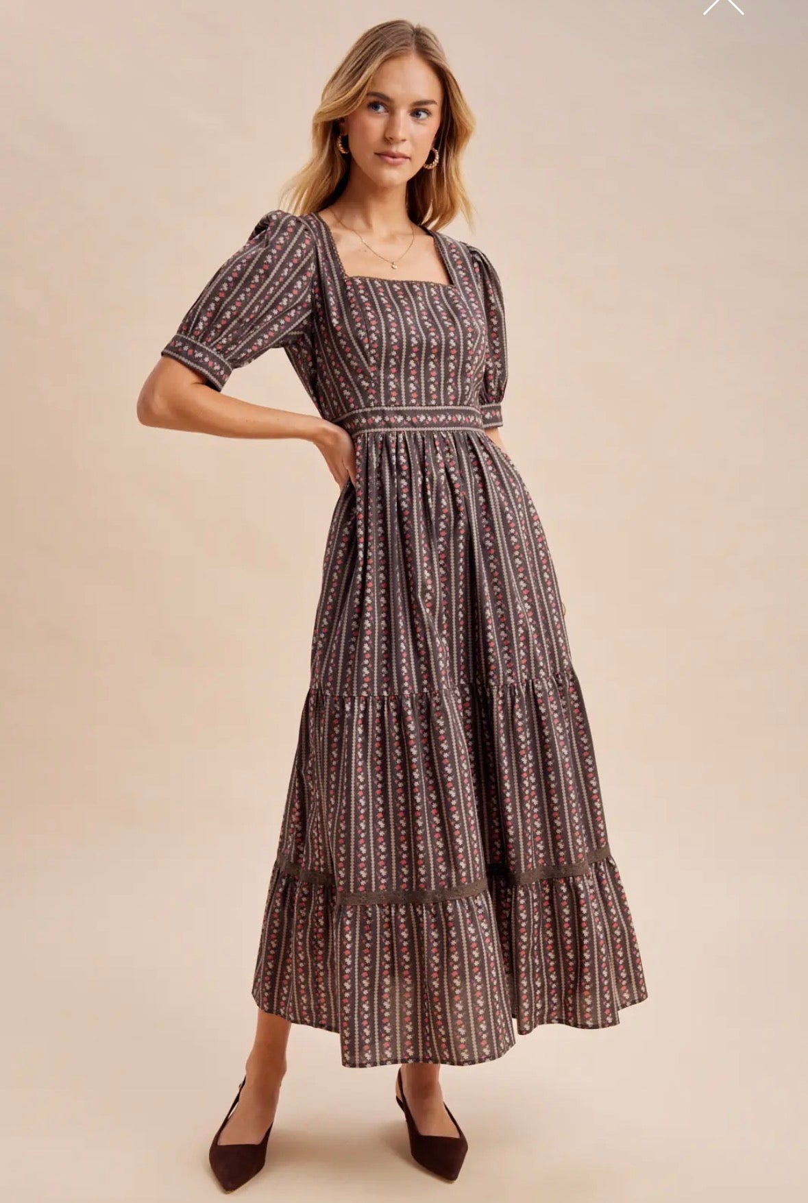 Cotton floral square neck maxi