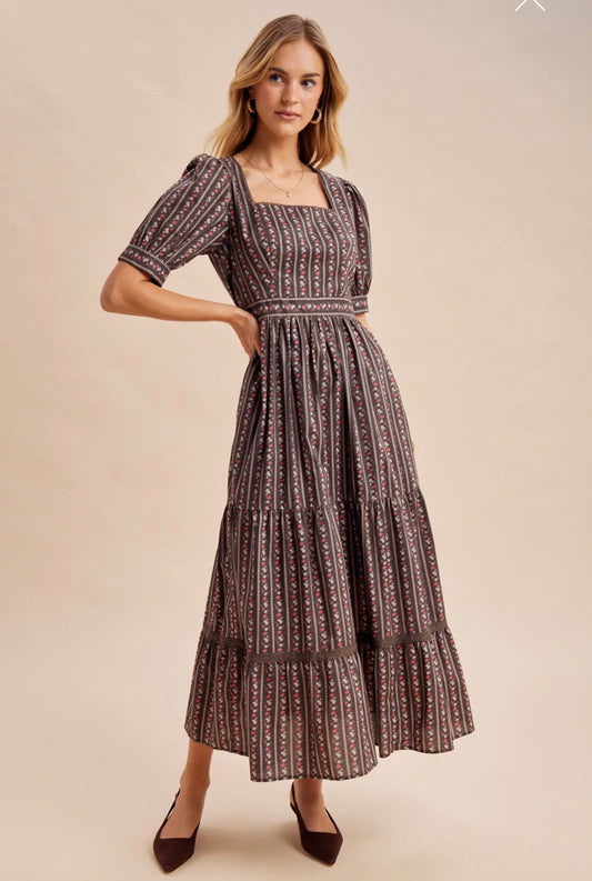 Cotton floral square neck maxi