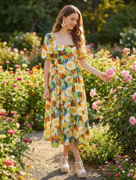 Floral Yellow Midi Dress