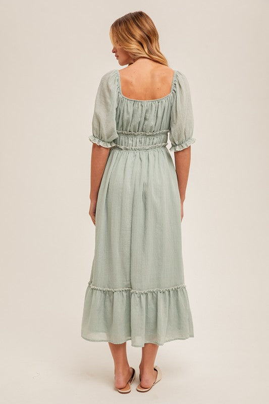 Ruffle Puff sleeve Midi dress