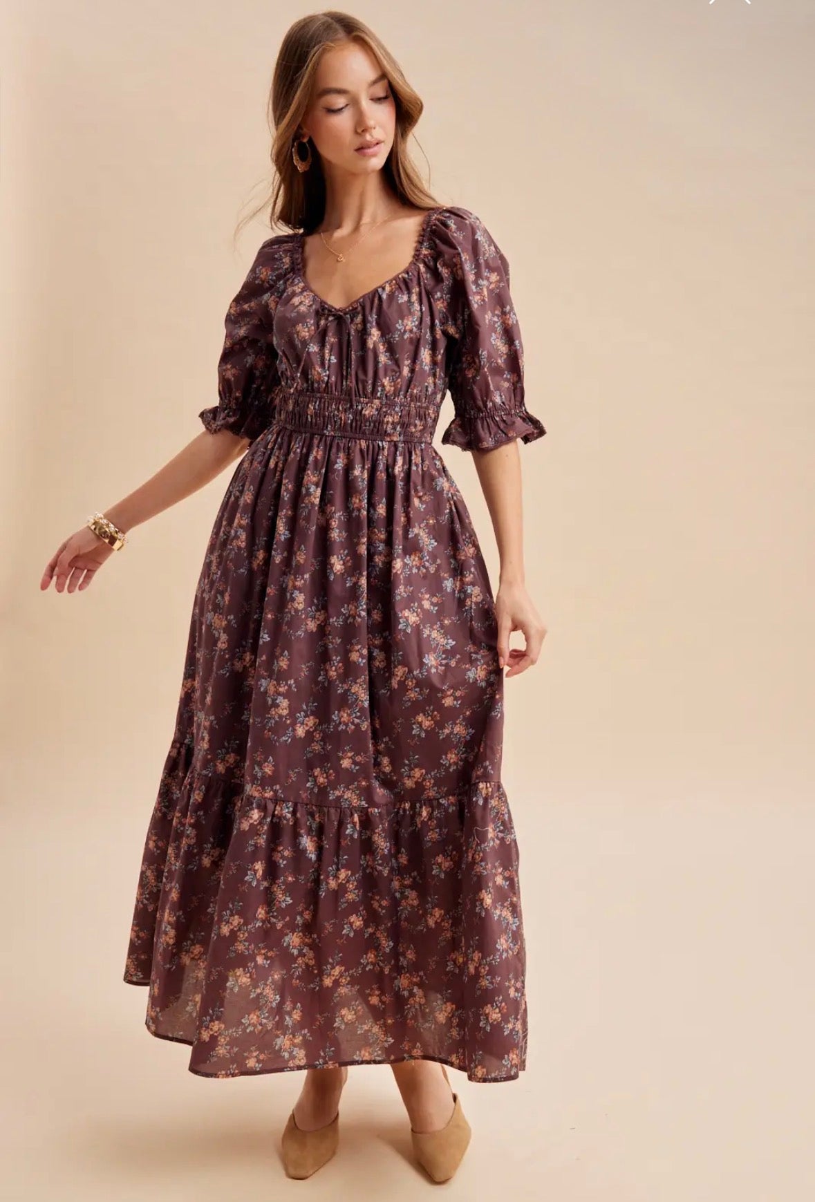 Smocked cotton floral dress