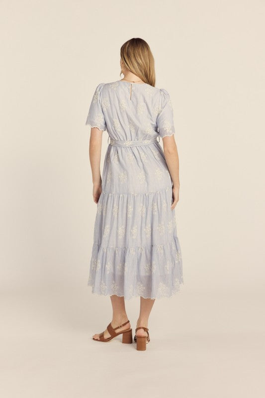 Embroidered detailed Stripped Midi Dress