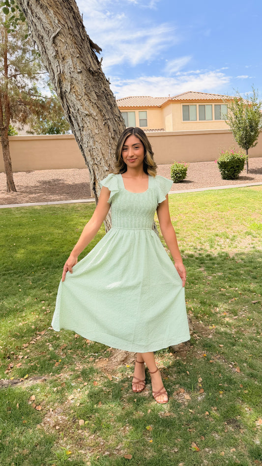 Gingham Sage Midi Dress