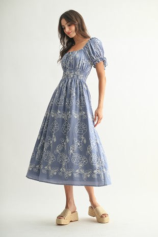 Daisy Floral embroidered Midi Dress