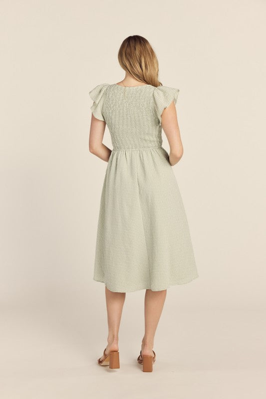 Gingham Sage Midi Dress