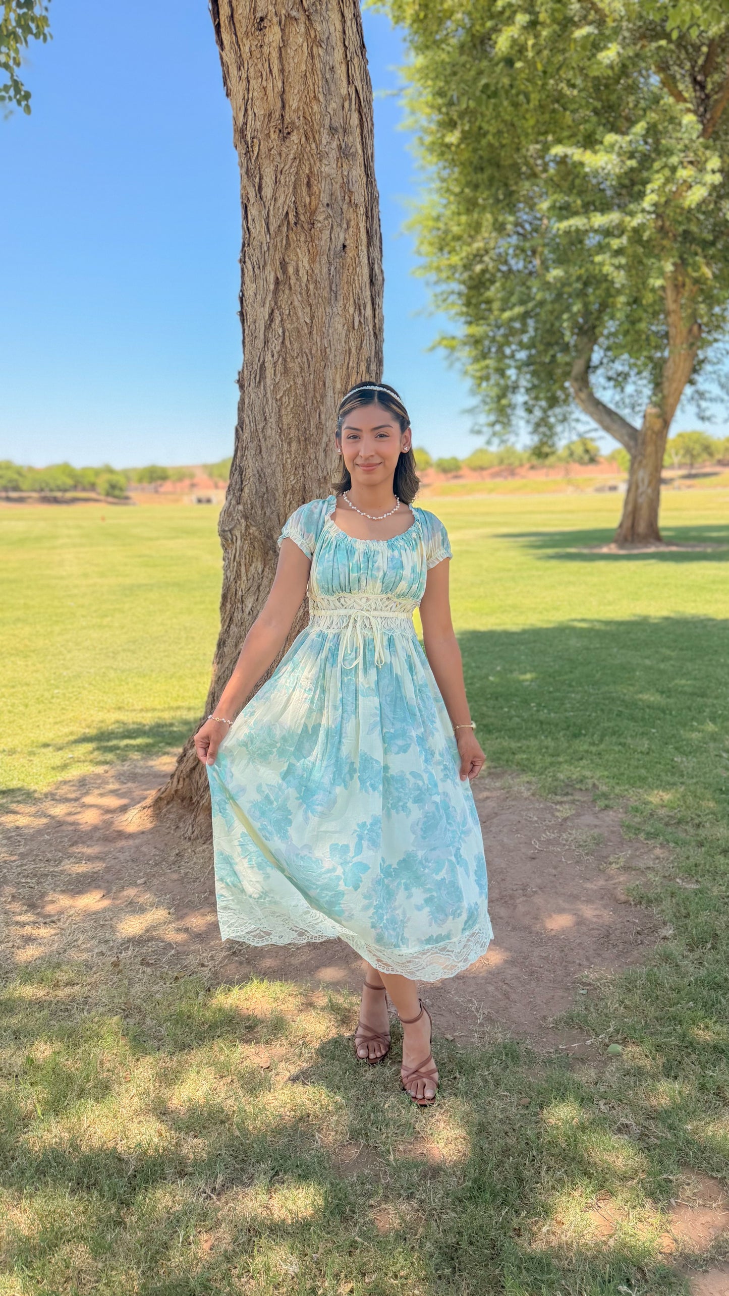 Laced detailed Aqua Blue Dress