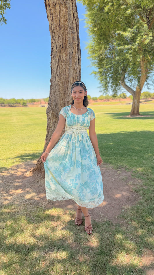 Laced detailed Aqua Blue Dress