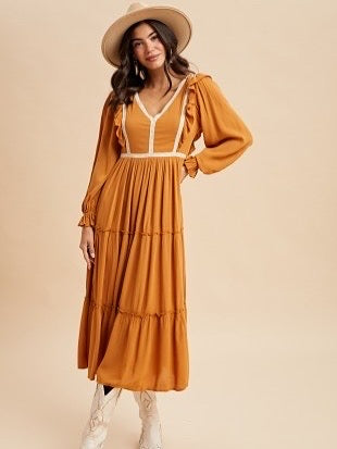 Rust Tiered Boho Midi Dress