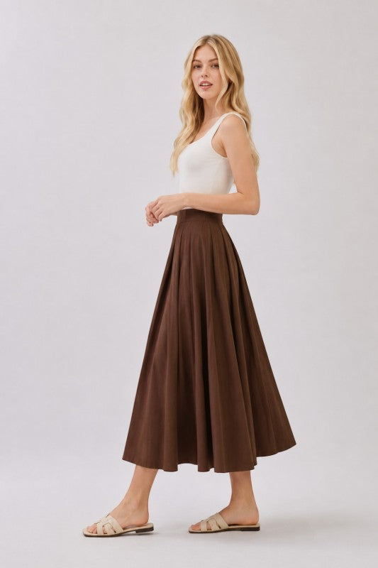 Pleated cotton Back zipper Maxi Skirt