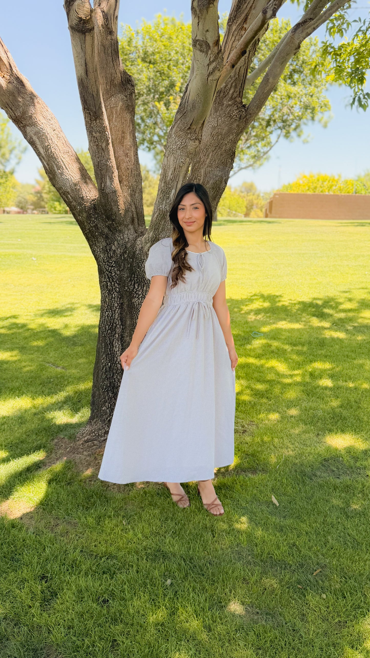 Gingham Brown Midi Dress
