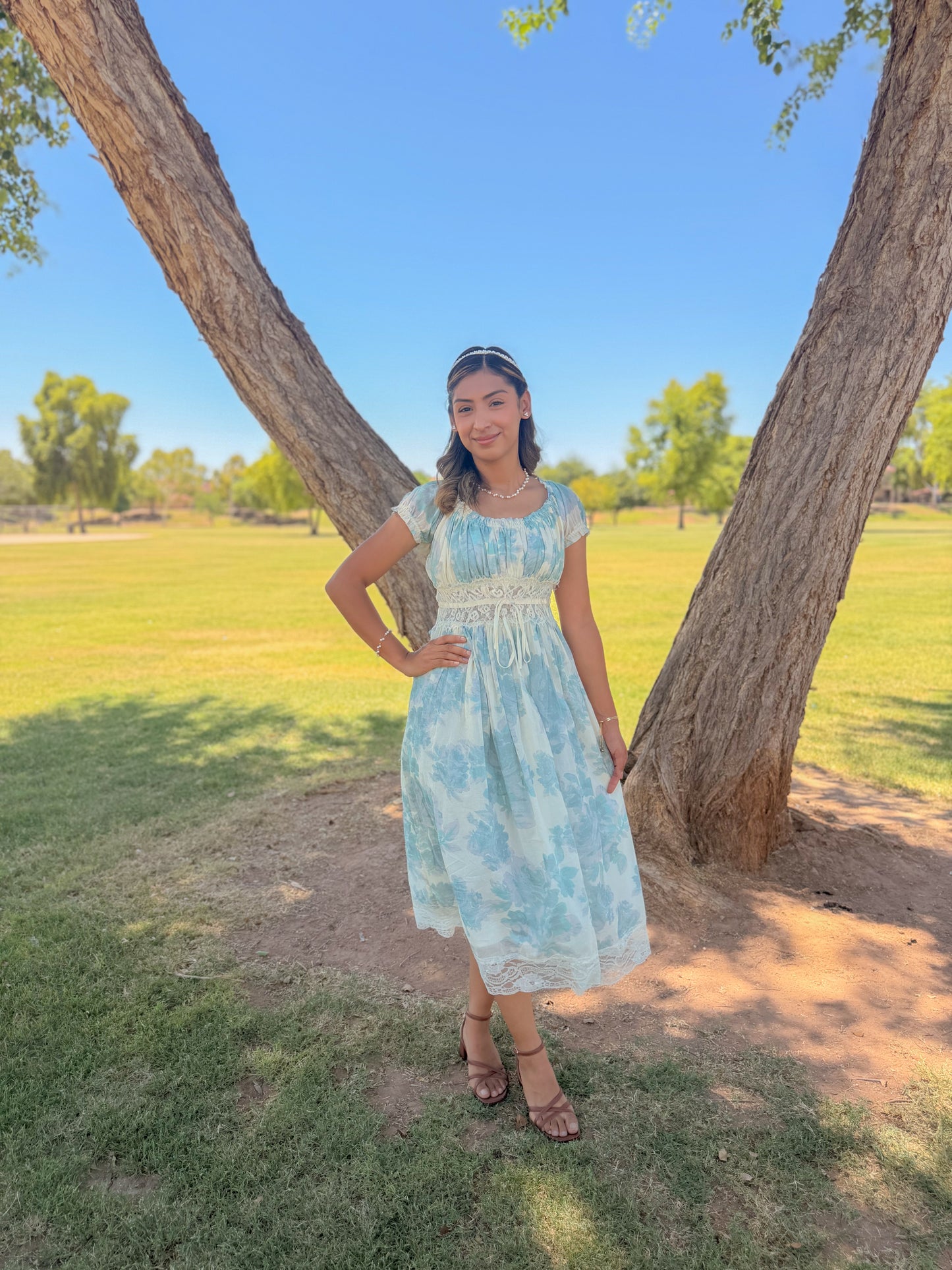 Laced detailed Aqua Blue Dress