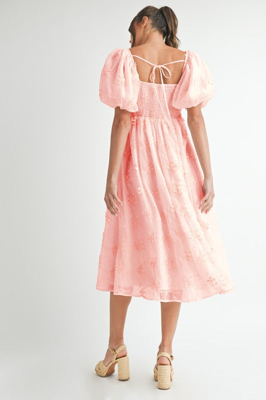 Baby pink Embroidered Midi Dress