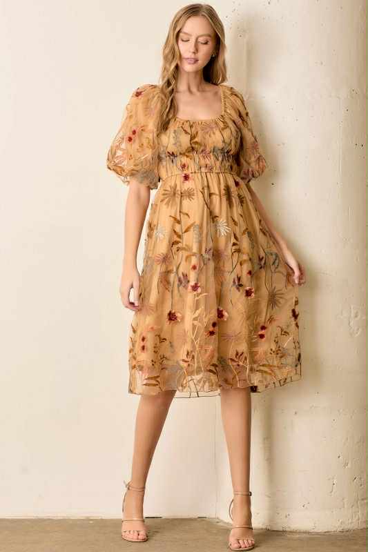 Golden Bloom midi dress
