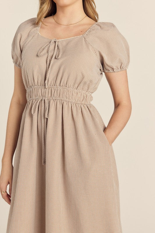 Gingham Brown Midi Dress