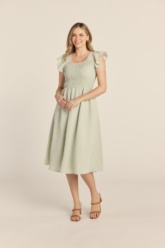 Gingham Sage Midi Dress