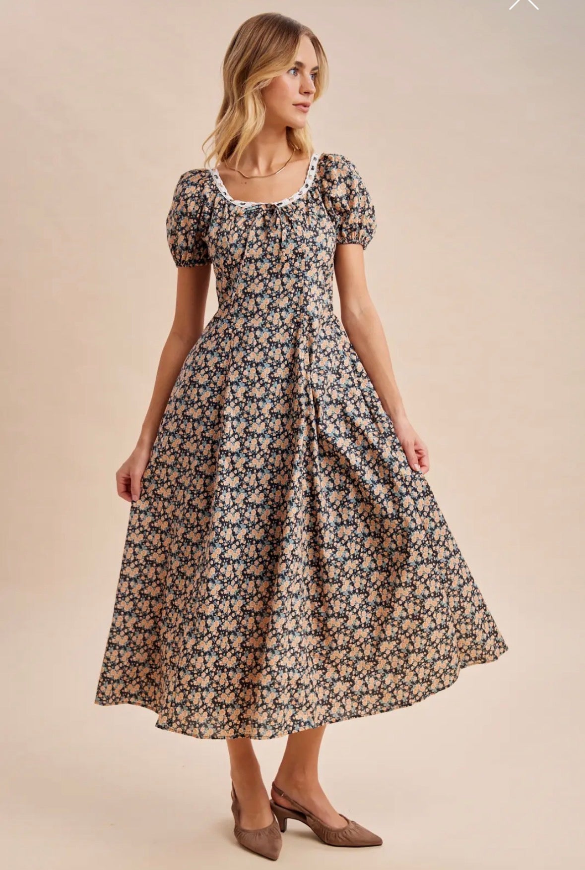 Cotton floral puff sleeve maxi