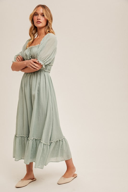 Ruffle Puff sleeve Midi dress
