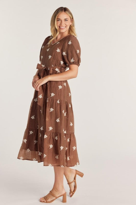 Embroidered floral Tiered midi Dress