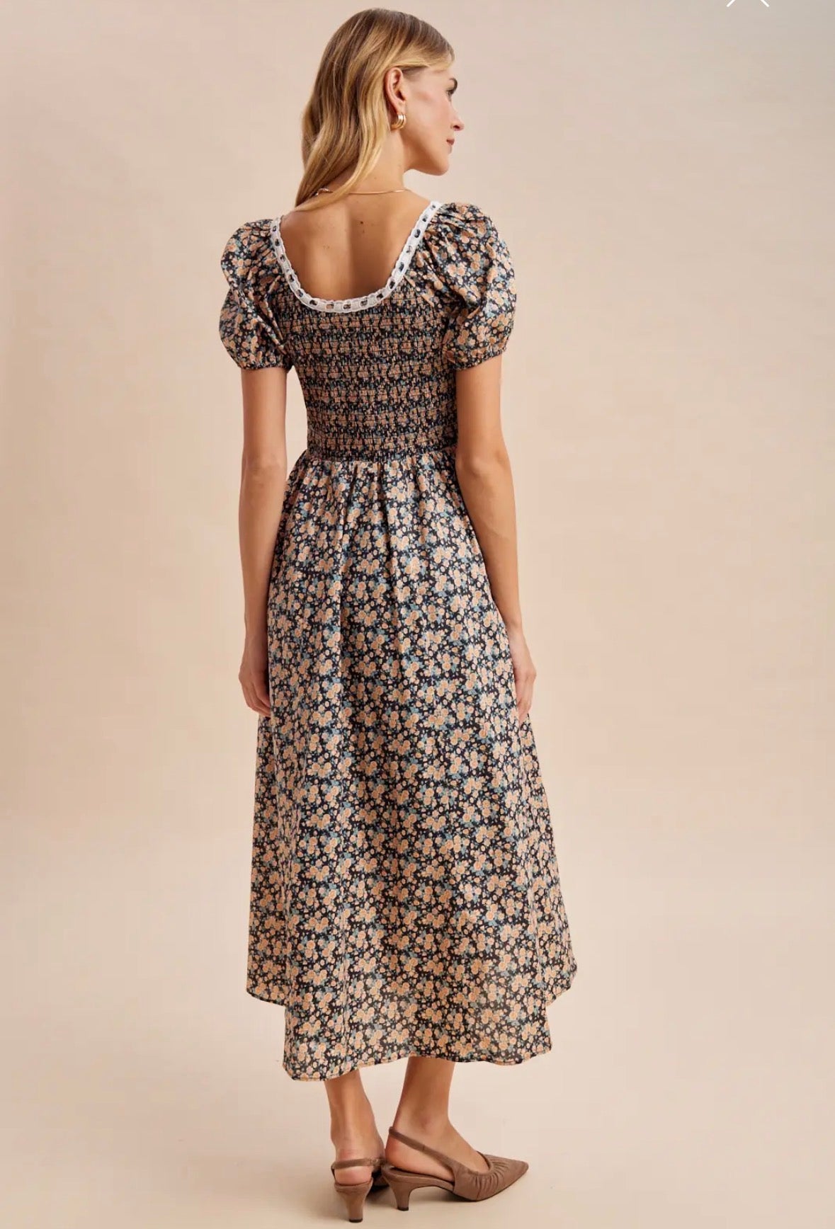 Cotton floral puff sleeve maxi