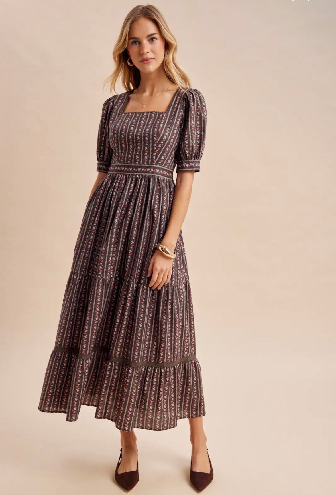 Cotton floral square neck maxi