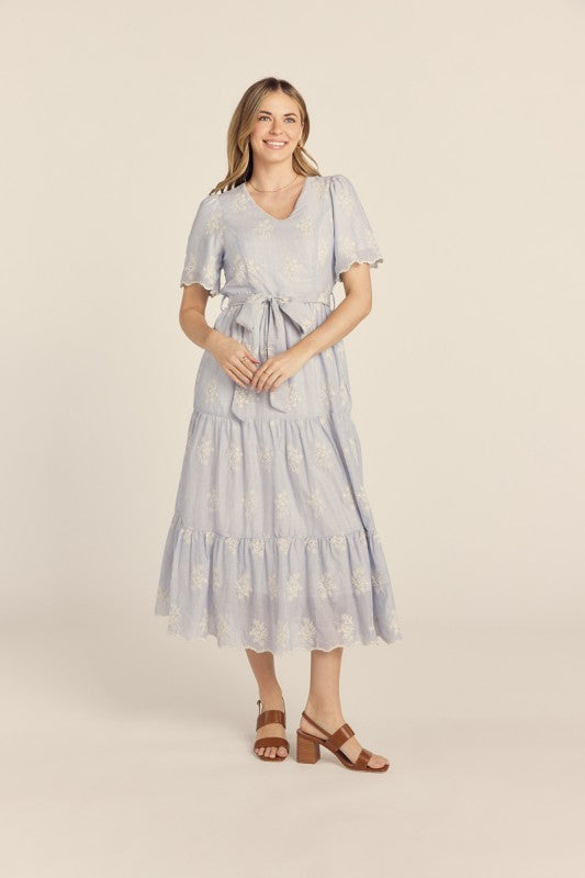 Embroidered detailed Stripped Midi Dress