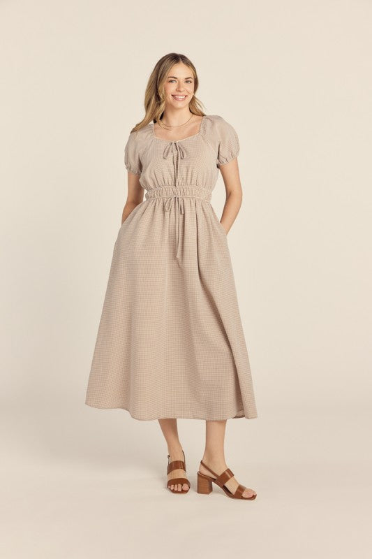 Gingham Brown Midi Dress