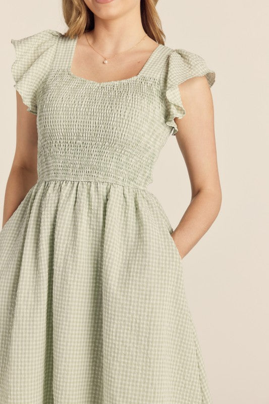 Gingham Sage Midi Dress