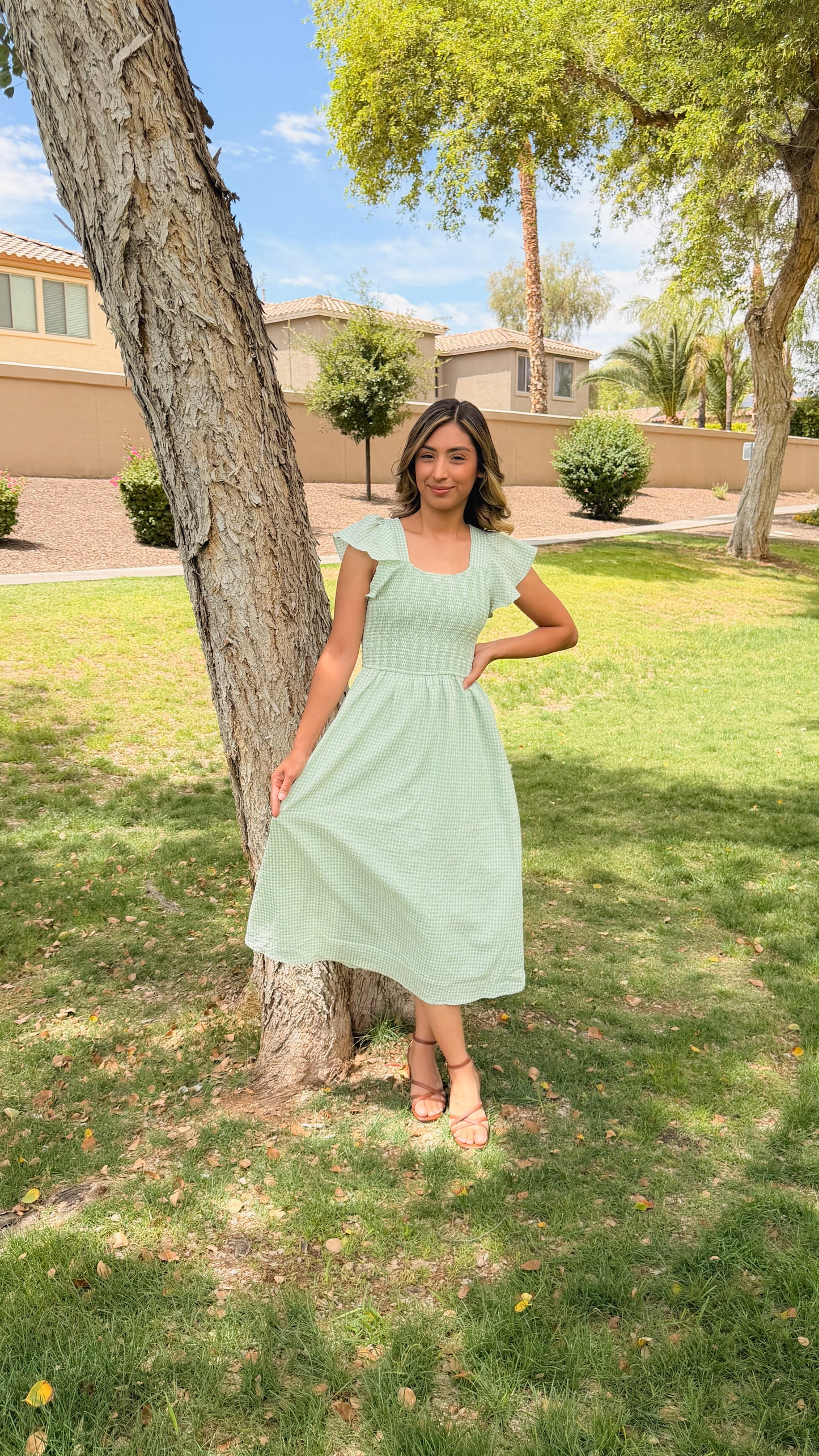 Gingham Sage Midi Dress