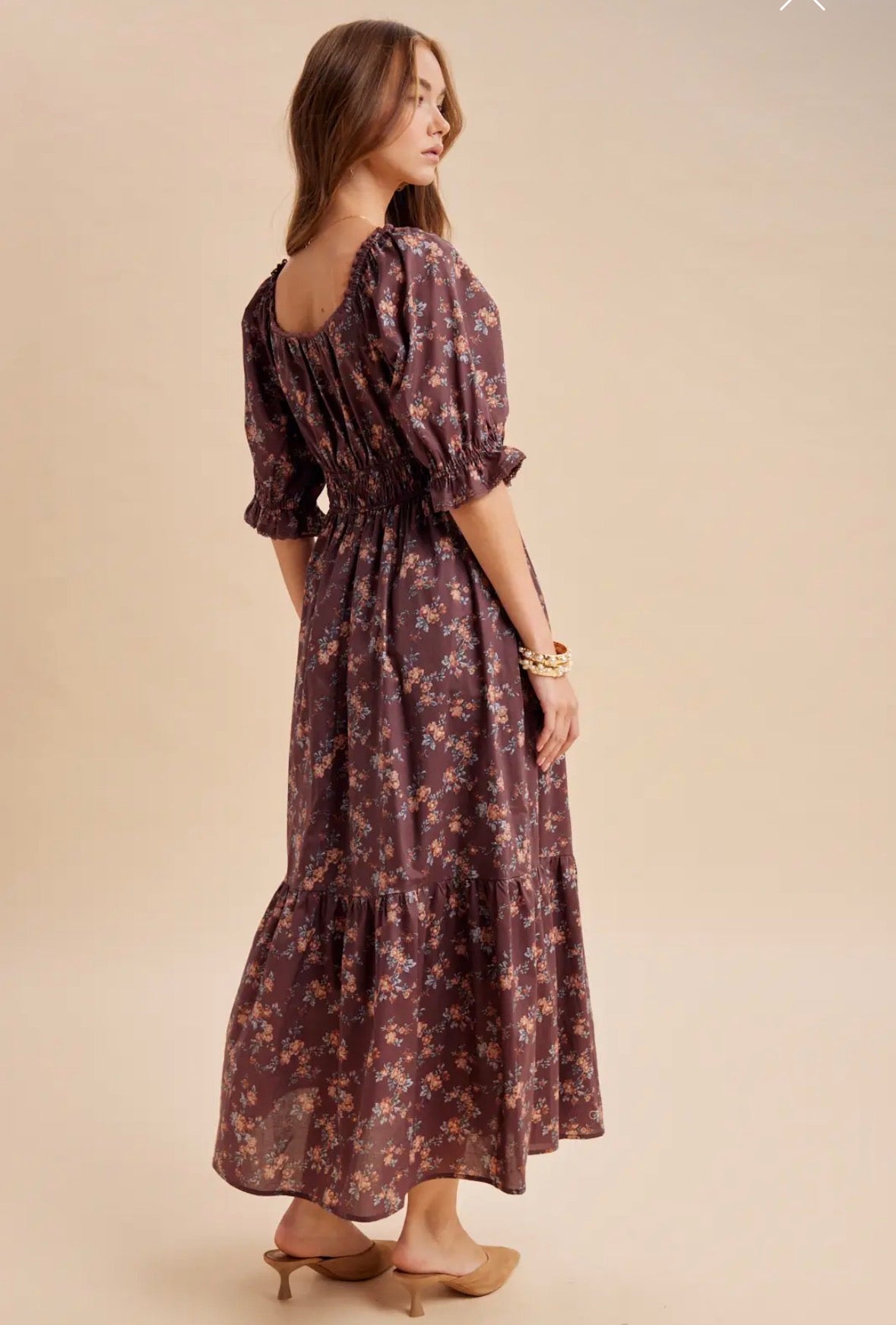 Smocked cotton floral dress