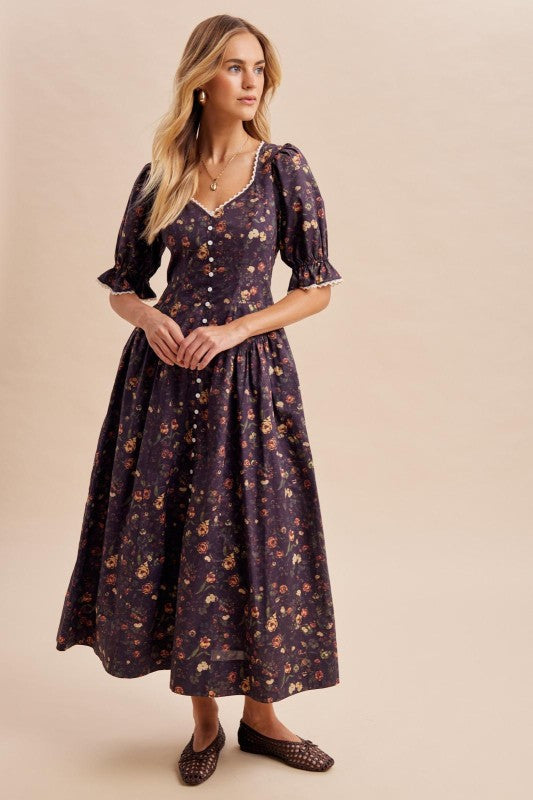 Cotton floral button down maxi
