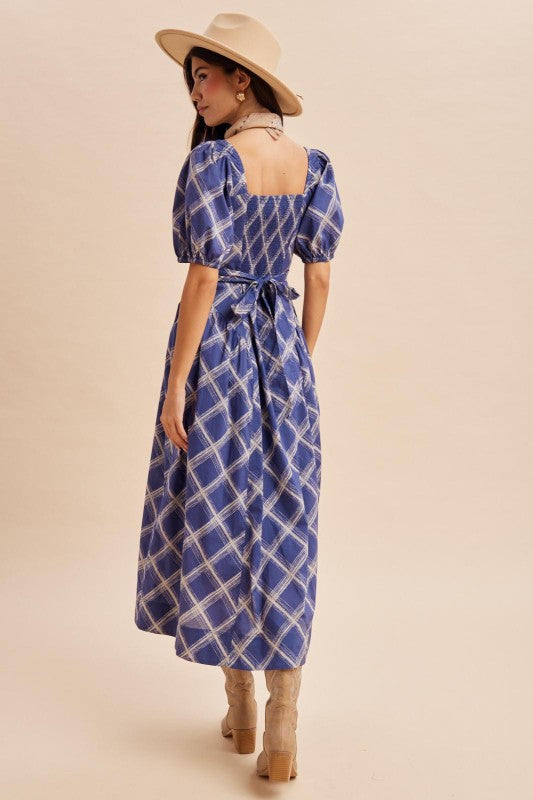 Plaid square neck Maxi Dress