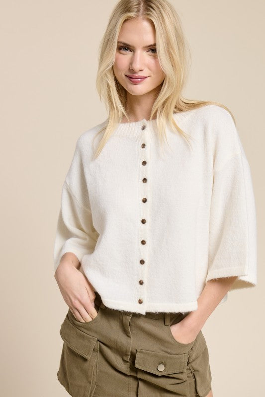 Wide sleeve button knit cardigan