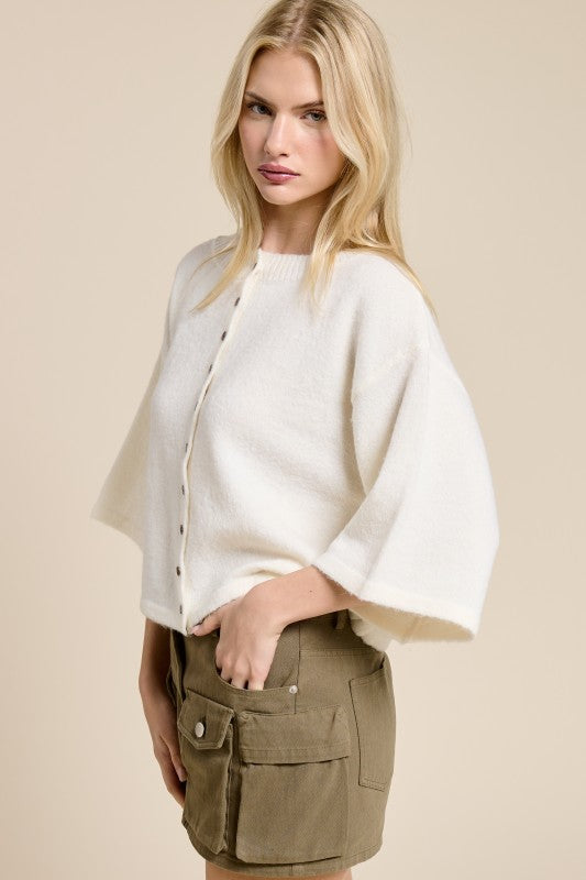 Wide sleeve button knit cardigan